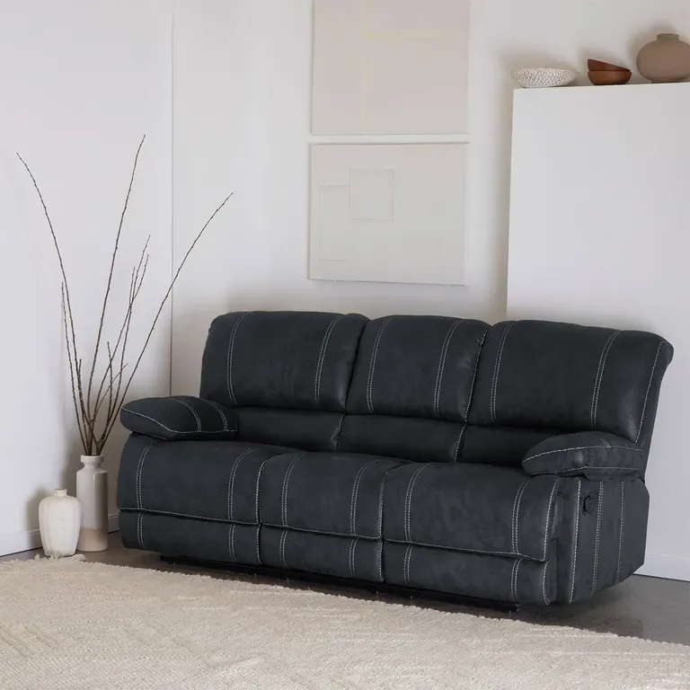 Sofa 3 Cuerpos Reclinable Cuero Viejo Gris Clasico Castle 98023SR4GR