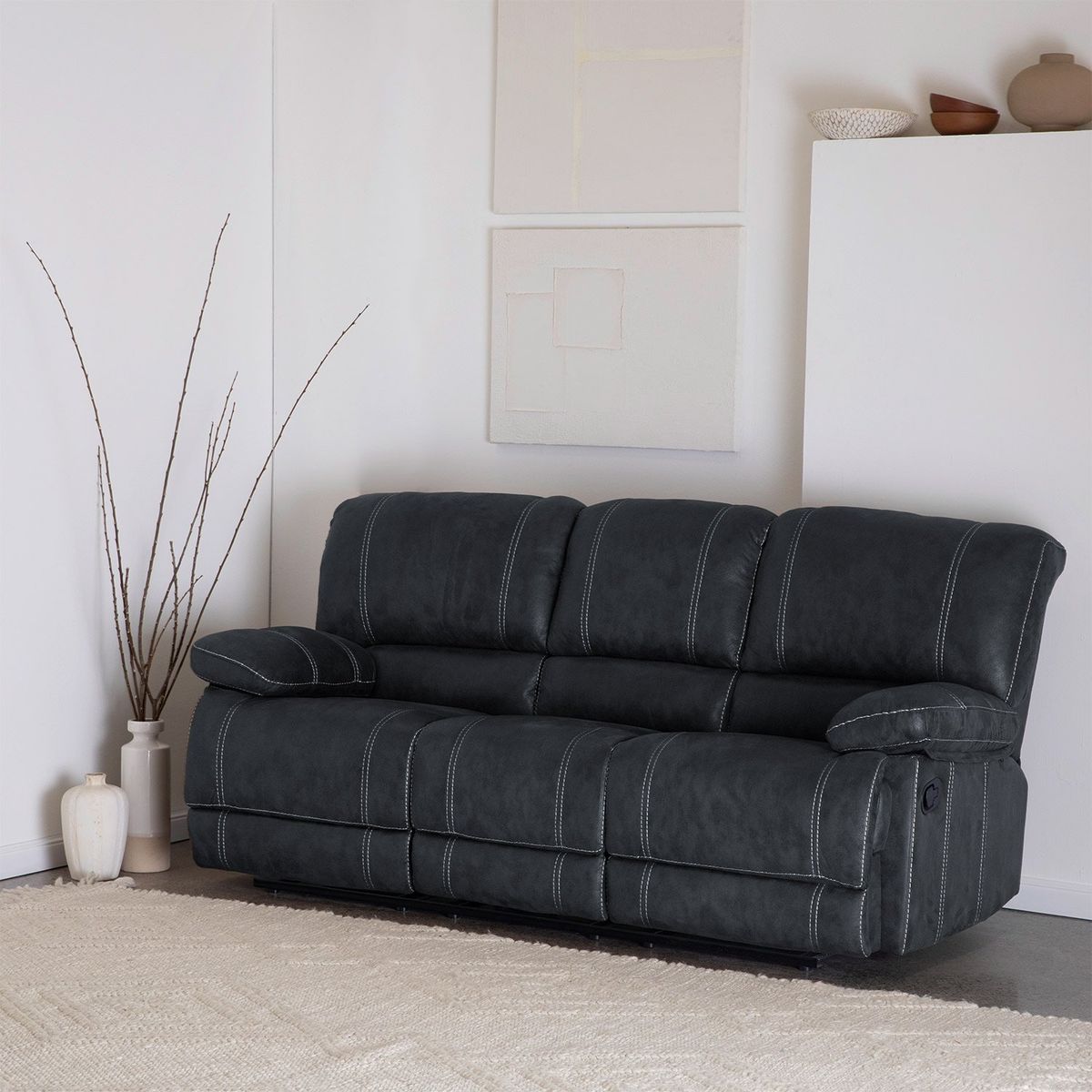 DANIELS - Sofá 3 Cuerpos Reclinable Cuero Viejo Gris Clásico Castle 98023SR4GR