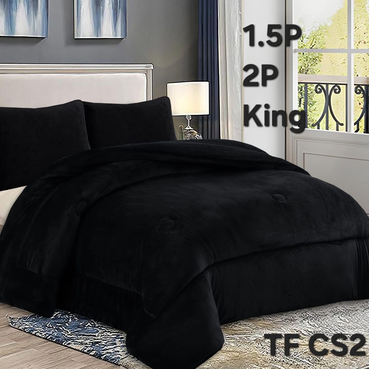 GENERICO - Cubrecama de Invierno Plush con Chiporro 2p Negro TFCS2