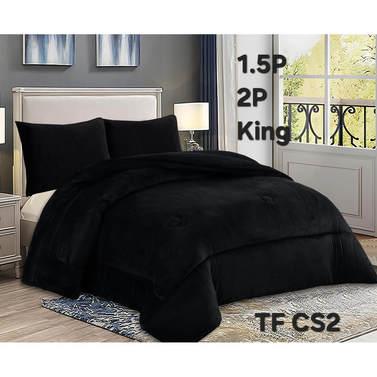 GENERICO - Cubrecama de Invierno Plush con Chiporro 2p Negro TFCS2