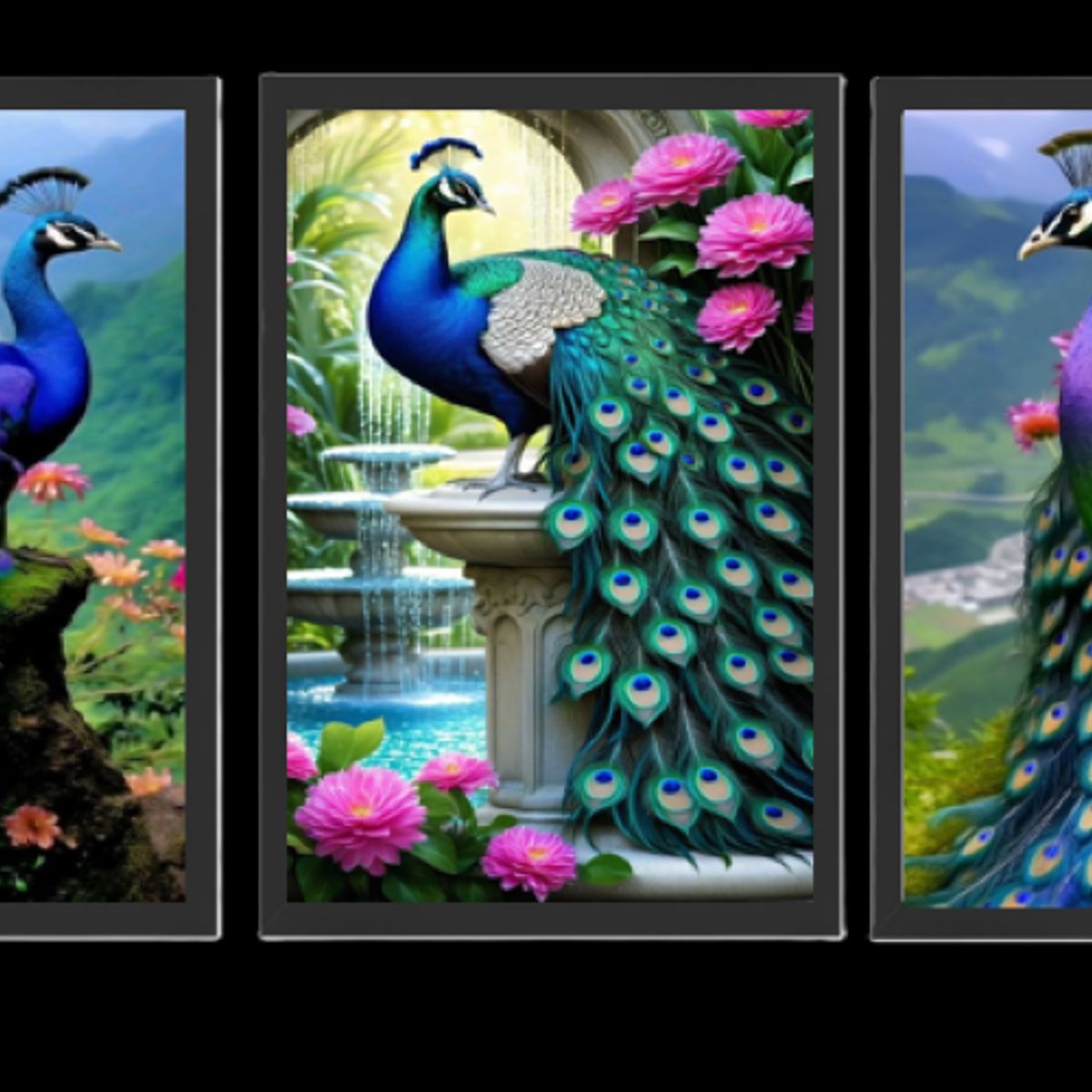 GENERICO - Cuadros decorativos Pavo real Pack X 3 Uds   35X50cm C/u