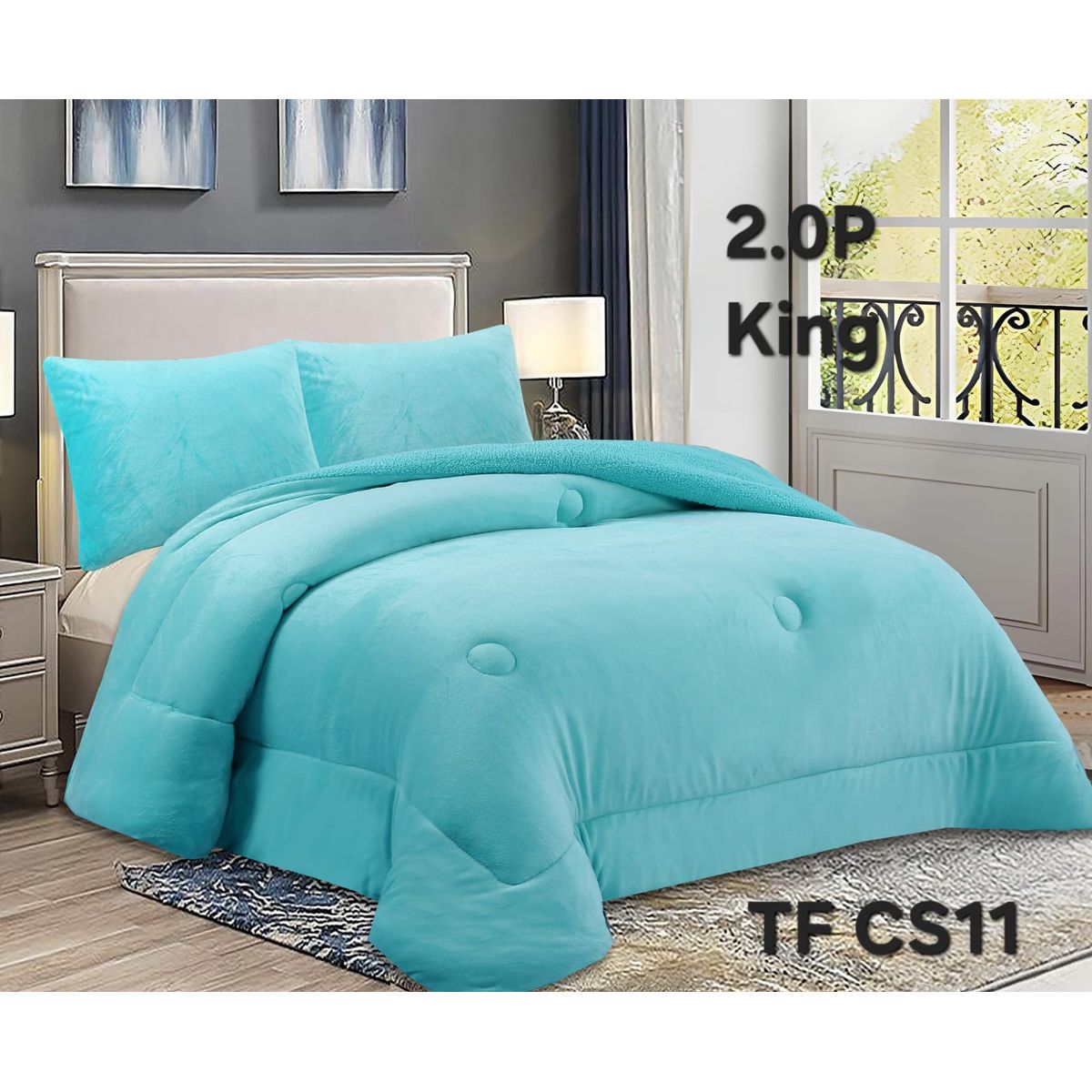 GENERICO - Cubrecama de Invierno Plush con Chiporro 2p Celeste TFCS11