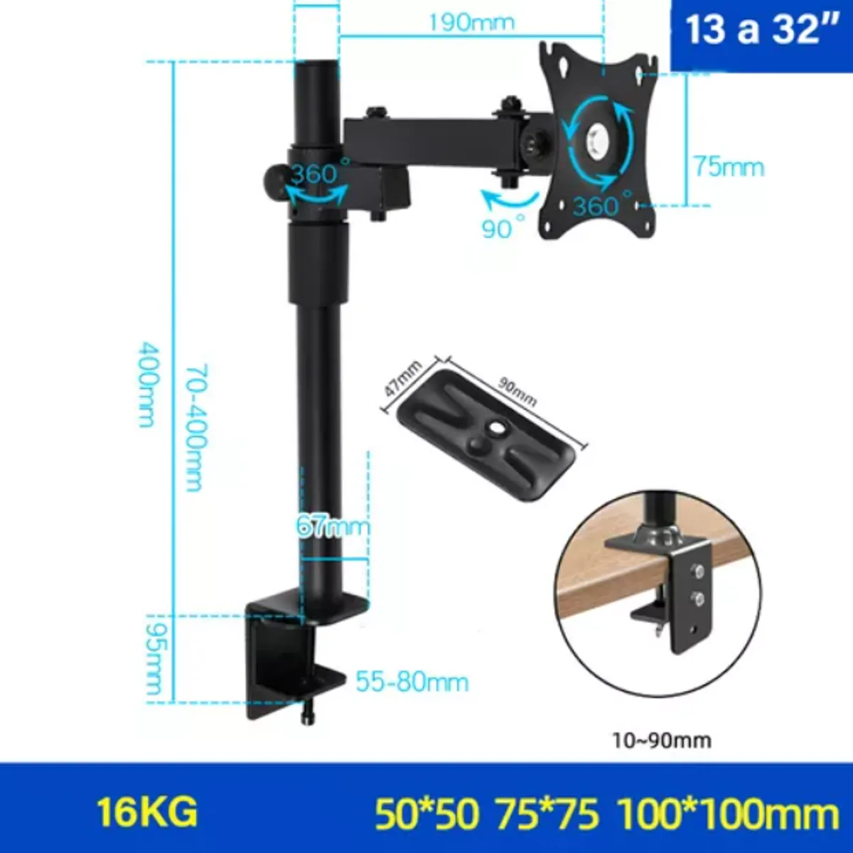 GENERICO - Soporte De Monitor Hw-701 Para Escritorio Articulado 17 A 32