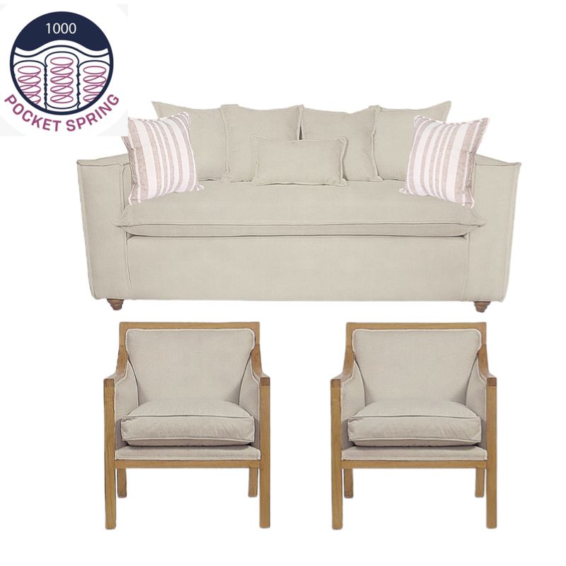 SITIAL HOME - Juego de Living Domenico 311 Sofá resortes + 2 Sitiales Color Beige