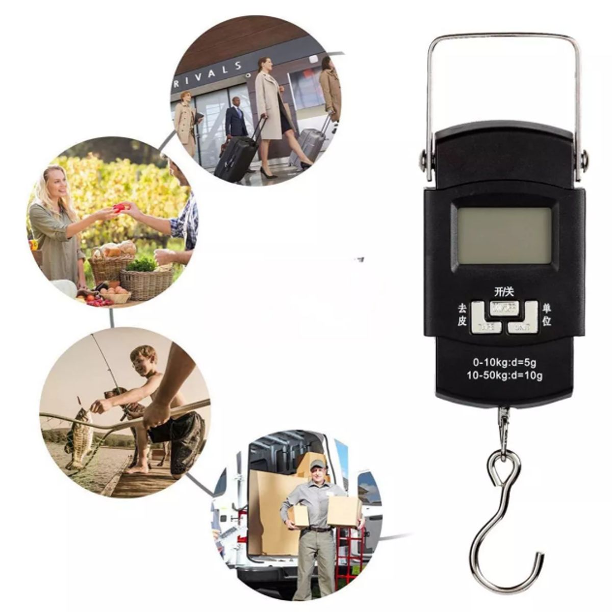 GENERICO - Pesa Balanza Colgante + Ganchos Capacidad De 32kg Romana