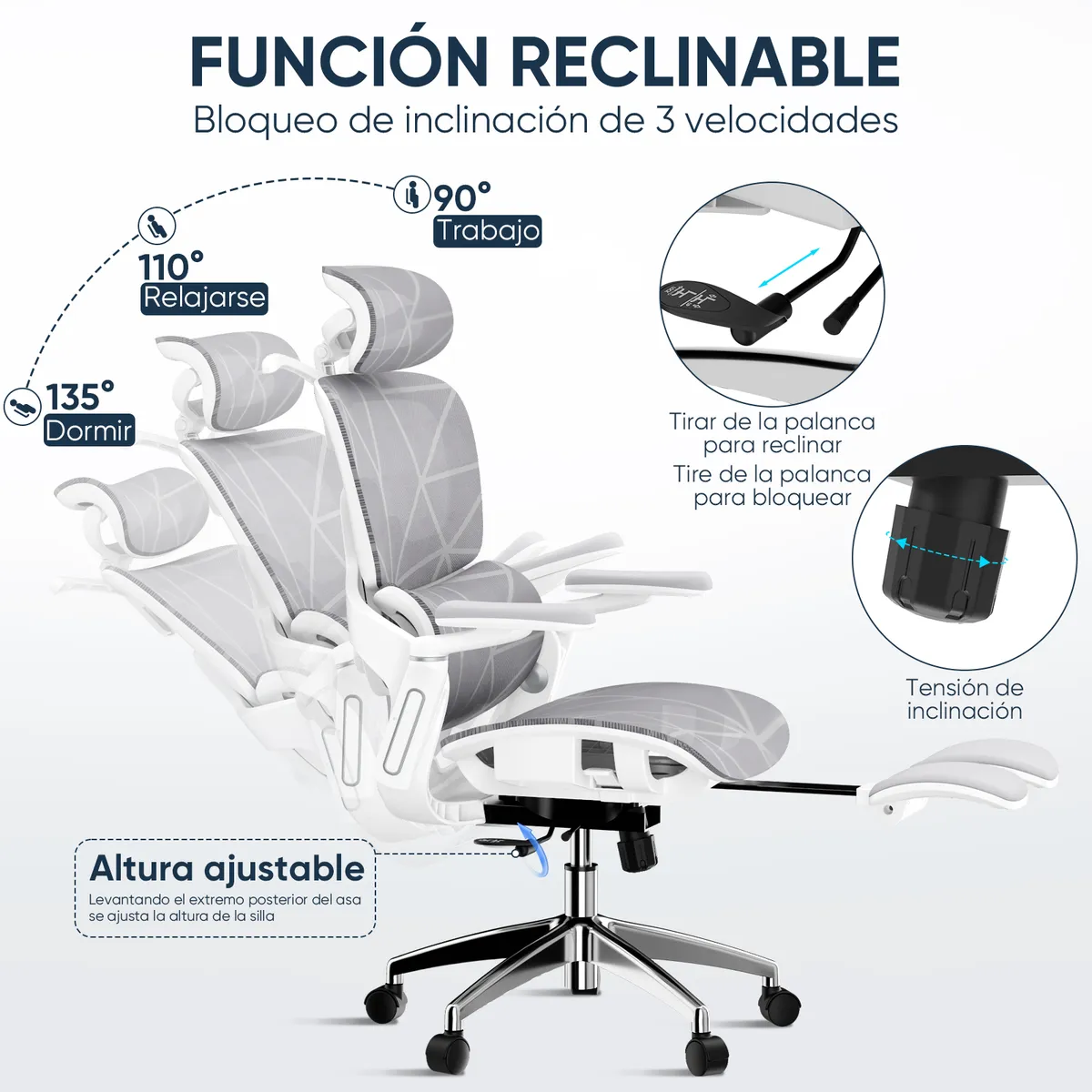 AIZO - Silla Oficina Escritorio AIZO lumbar tapizado de mesh ergonómica