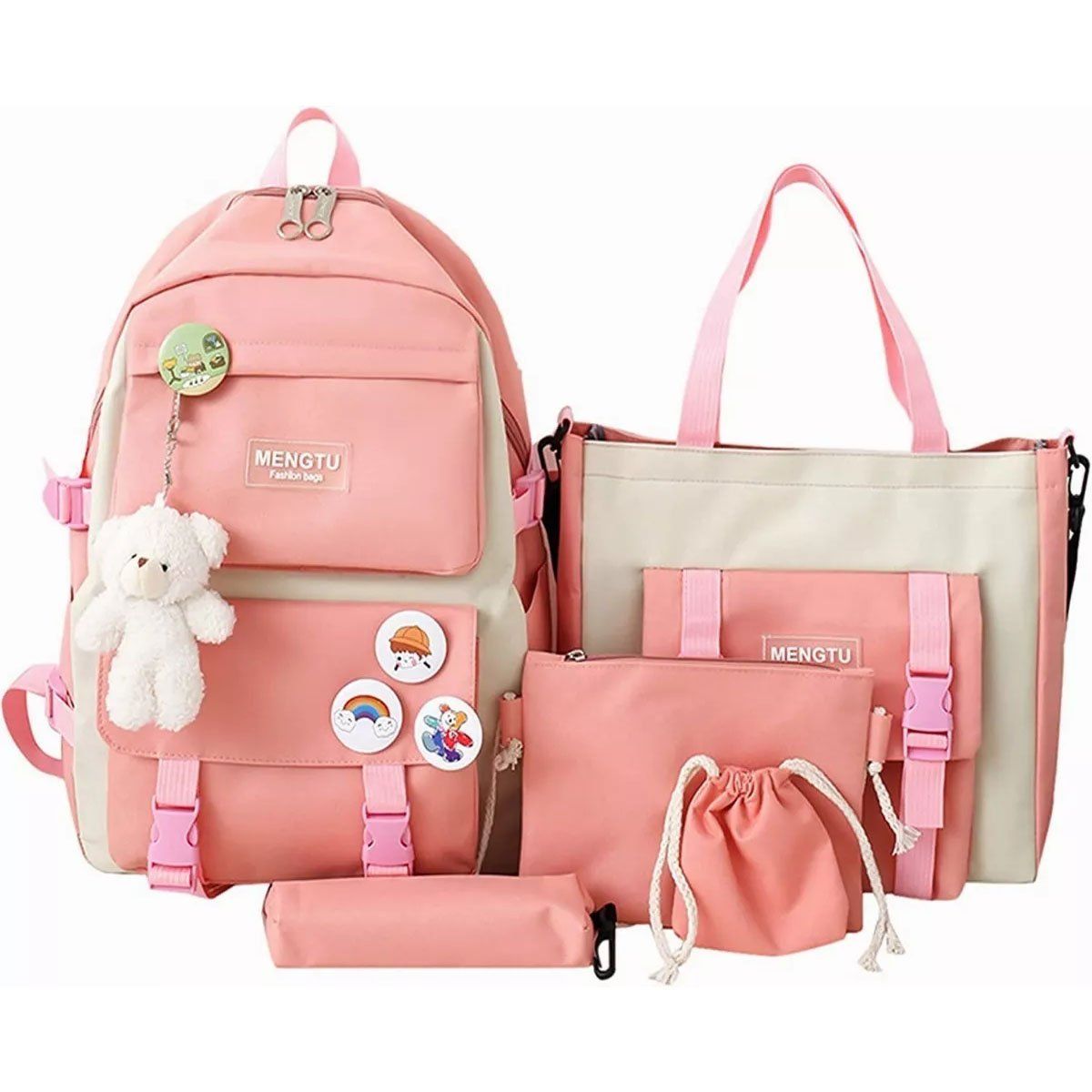 EDWINAYY - Mochila Escolar Viaje Kawaii Estilo Coreano 5 Piezas