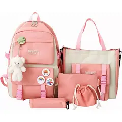 EDWINAYY - Mochila Escolar Viaje Kawaii Estilo Coreano 5 Piezas