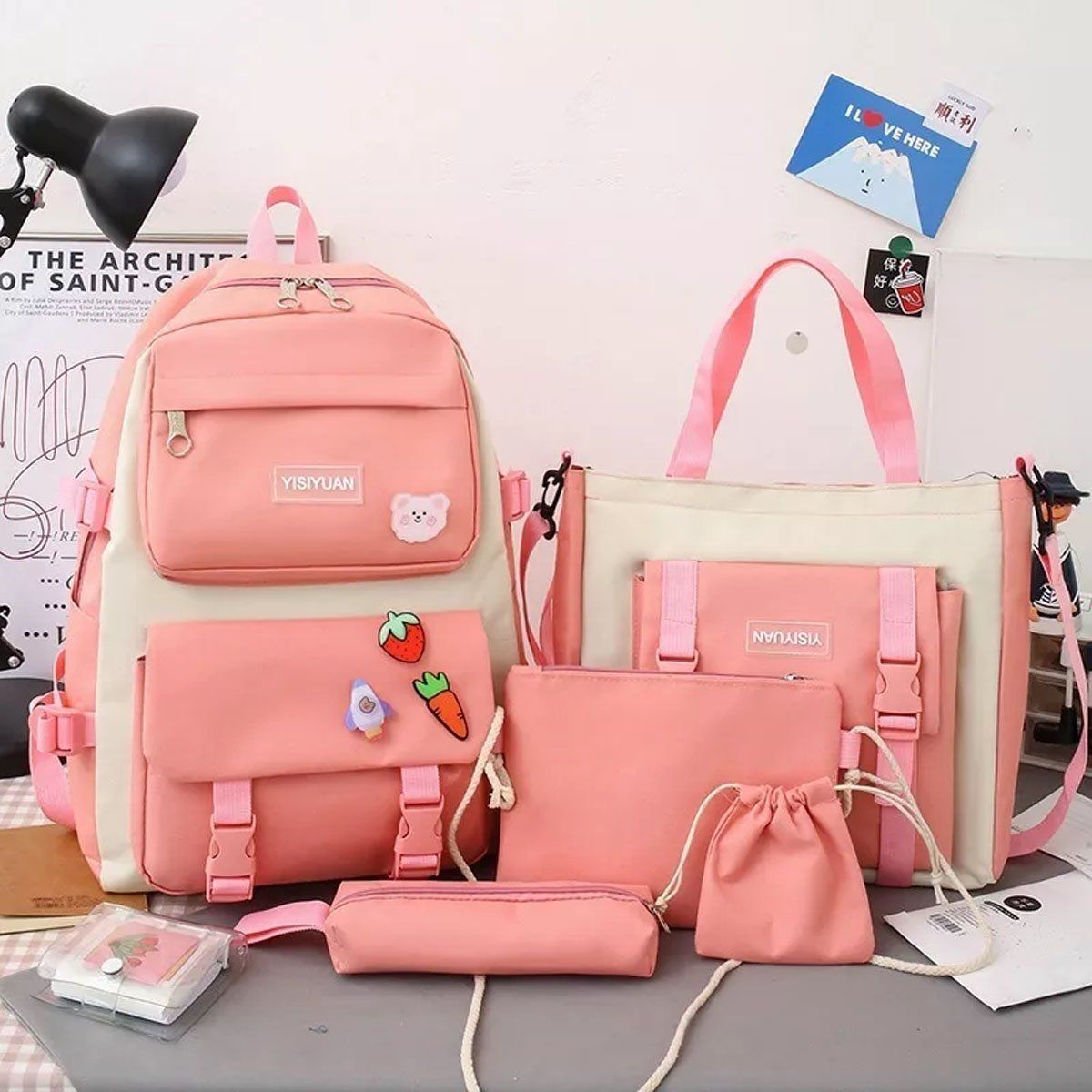EDWINAYY - Mochila Escolar Viaje Kawaii Estilo Coreano 5 Piezas