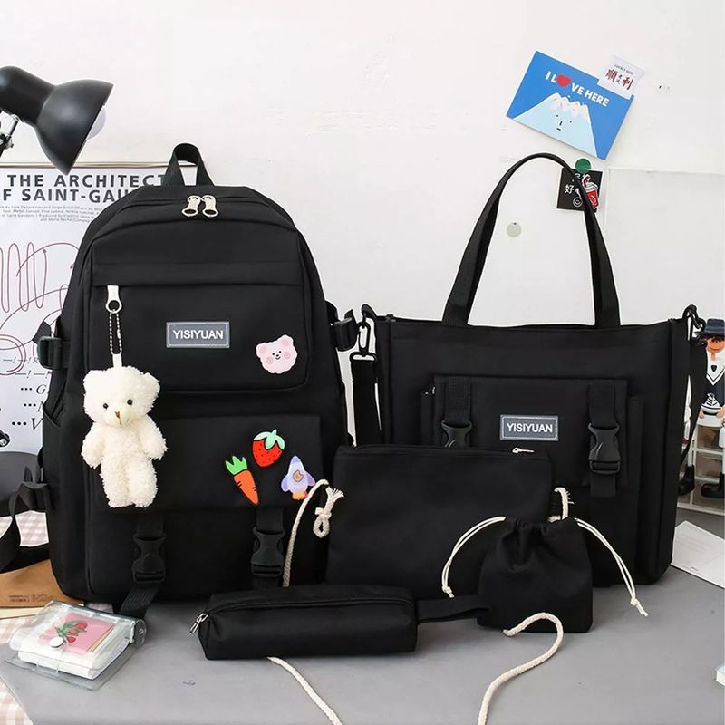 EDWINAYY - Mochila Escolar Viaje Kawaii Estilo Coreano 5 Piezas