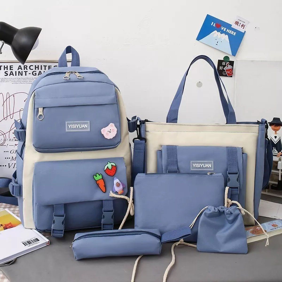 EDWINAYY - Mochila Escolar Viaje Kawaii Estilo Coreano 5 Piezas