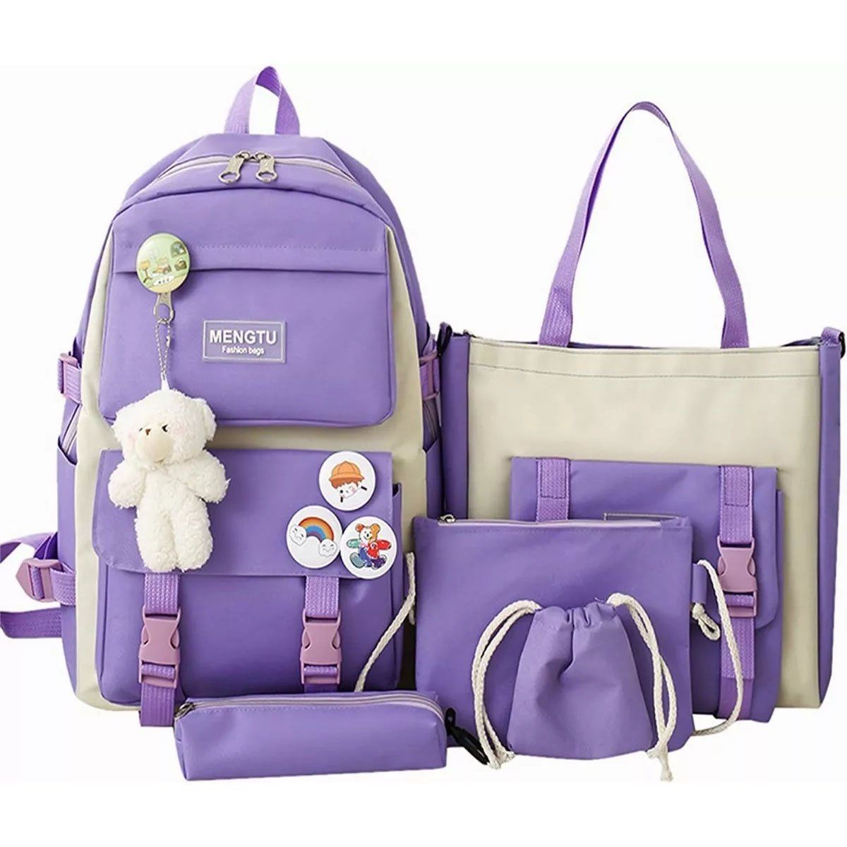 EDWINAYY - Mochila Escolar Viaje Kawaii Estilo Coreano 5 Piezas