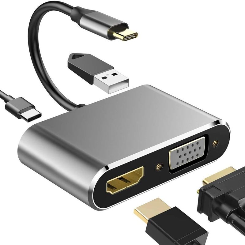 KUANGYE - Adaptador Usb C A Hdmi Vga Usb3.0 4k 4 En 1