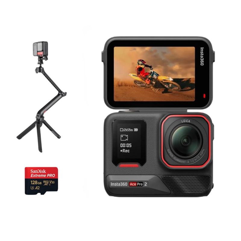 INSTA 360 - Insta360 Ace Pro 2 + Selfie Multifuncional + Memoria 128GB EXtreme Pro