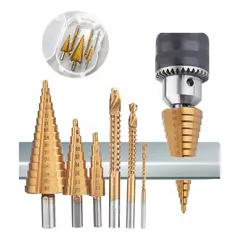 KUANGYE - Juego De 6 Brocas Cónicas Hss Acero Titanio Metal + Estuche