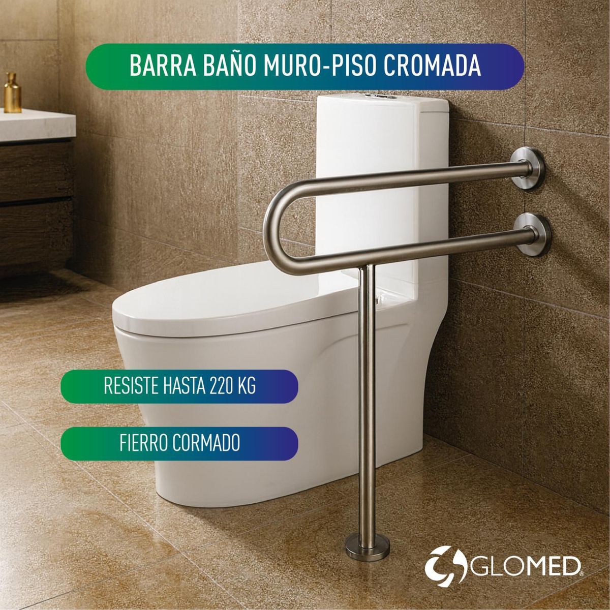 GLOMED - Barra Baño Muro-Piso Cromada
