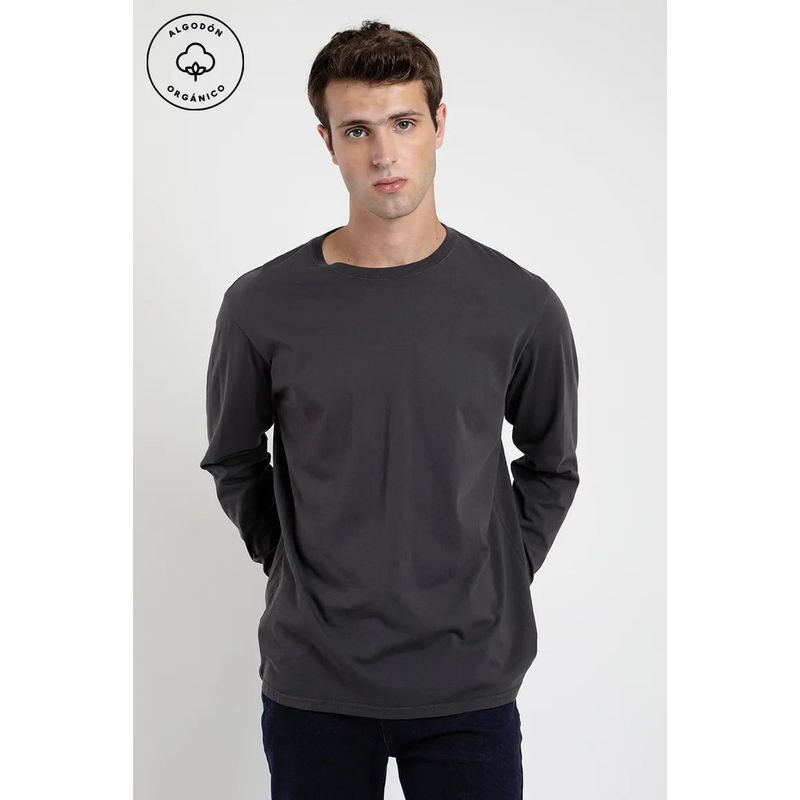 FROENS - Polera manga larga hombre Back text grafito - Algodón orgánico Froens