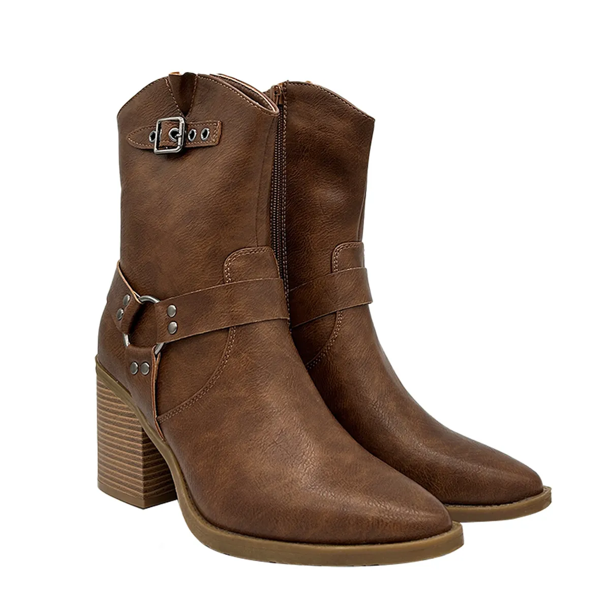 DINASTELLA - Bota para mujer color café con plataforma y detalles metálicos Danicolle