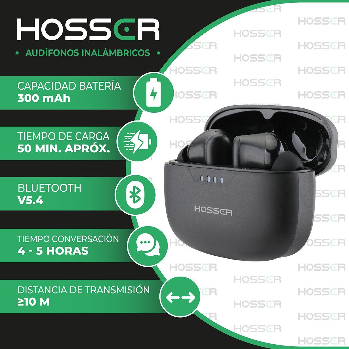 HOSSER - Audifonos Bluetooth In Ear Hosser 35mAh Cancelación de Ruido