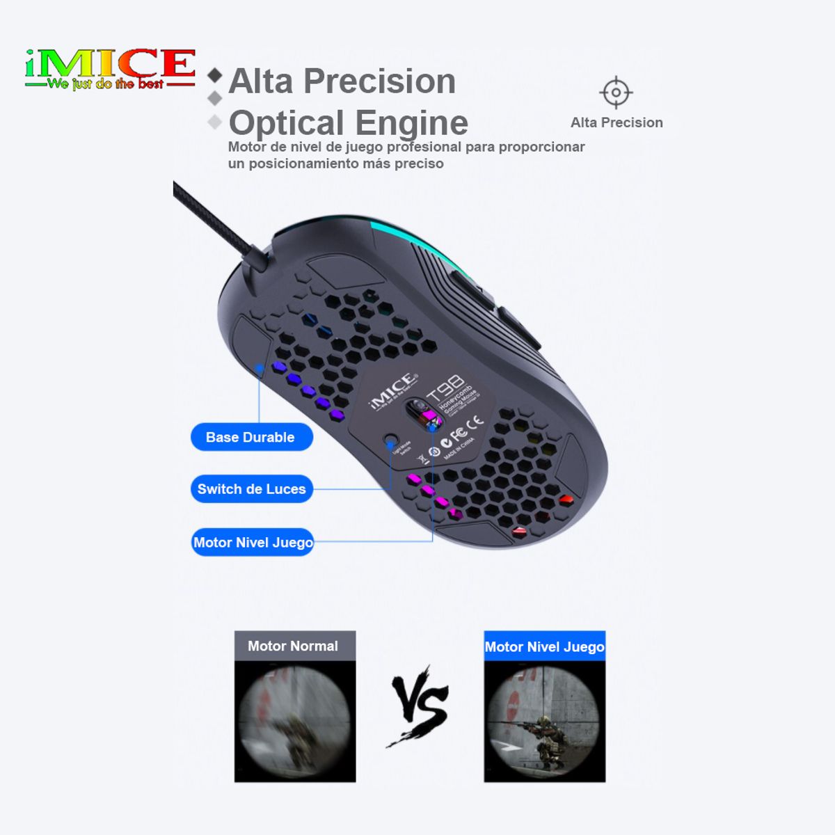 IMICE - Mouse Gamer Premium Imice T98 Rgb 7200 Dpi Honeycomb Usb