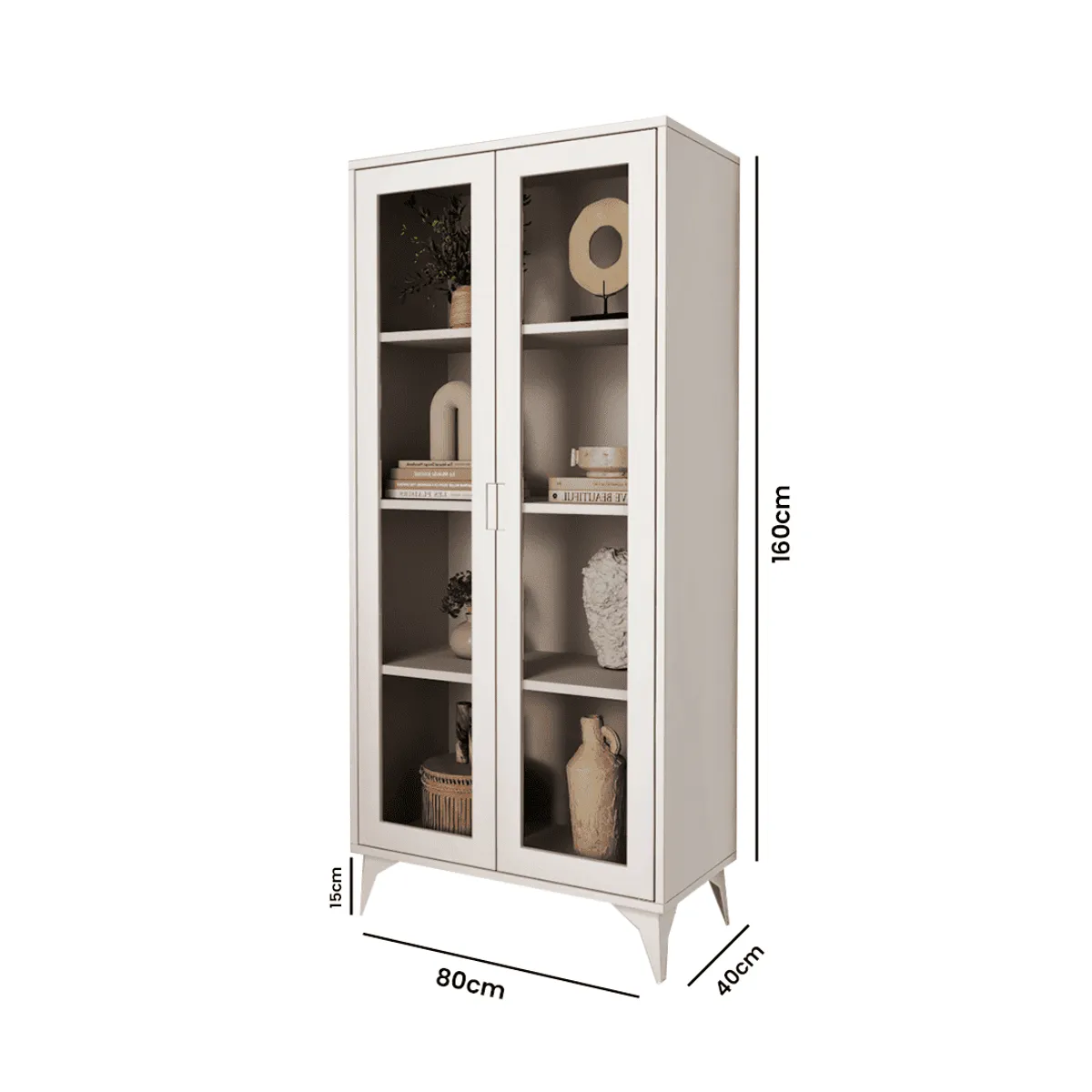 HOMIMAD - MUEBLE VITRINA REPISA BLANCA COMEDOR LIVING CON PUERTAS DE VIDRIO