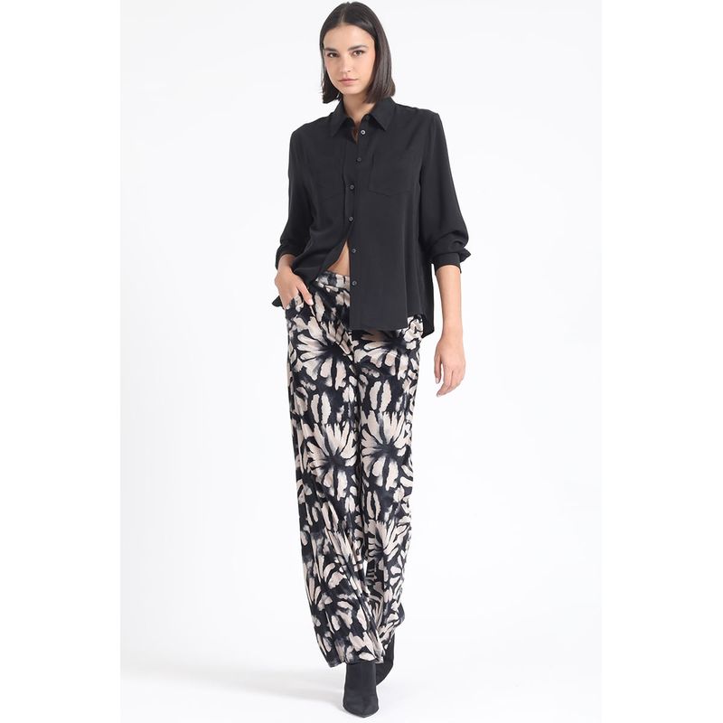 LIOLA - Pantalon Ancho, Tiro Alto, Estampado, Beige Liola