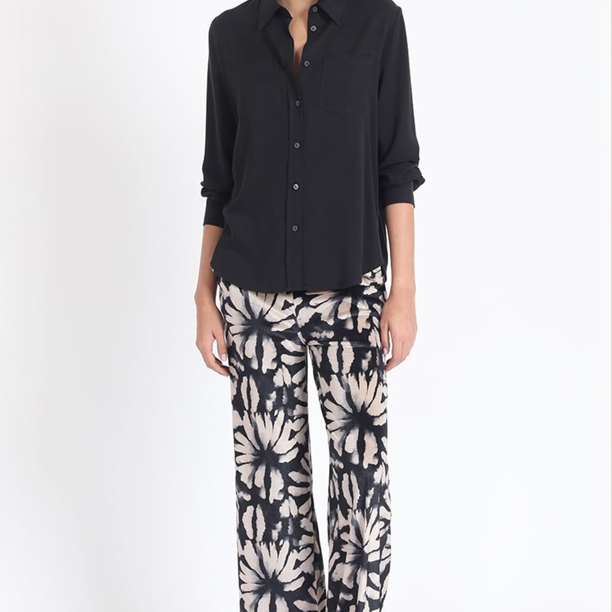 LIOLA - Pantalon Ancho, Tiro Alto, Estampado, Beige Liola