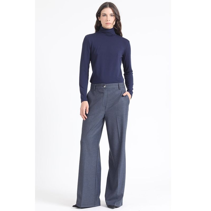 LIOLA - Pantalon Ancho, Tiro Alto, Principe De Gales, Azul Liola