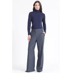 LIOLA - Pantalon Ancho, Tiro Alto, Principe De Gales, Azul
