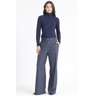 LIOLA - Pantalon Ancho, Tiro Alto, Principe De Gales, Azul