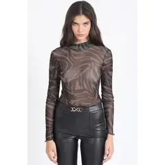 LIOLA - Polera Malla Estampado Animal Verde