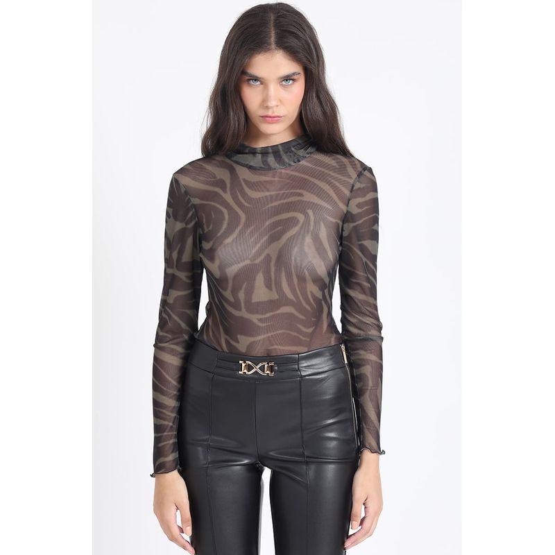 LIOLA - Polera Malla Estampado Animal Verde Liola