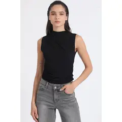 LIOLA - Top Malla Con Recogido En Costados Y Un Hombro, Negro