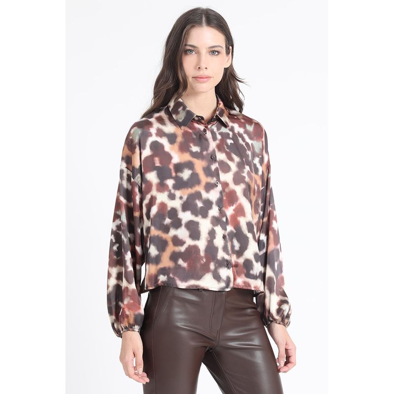 LIOLA - Blusa  Satin Estampado, Café Liola