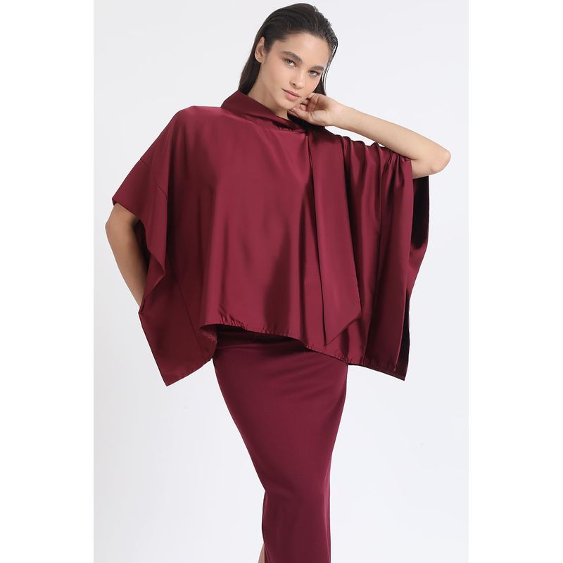 LIOLA - Bluson Amplio Tipo Poncho, Satin Vino Liola