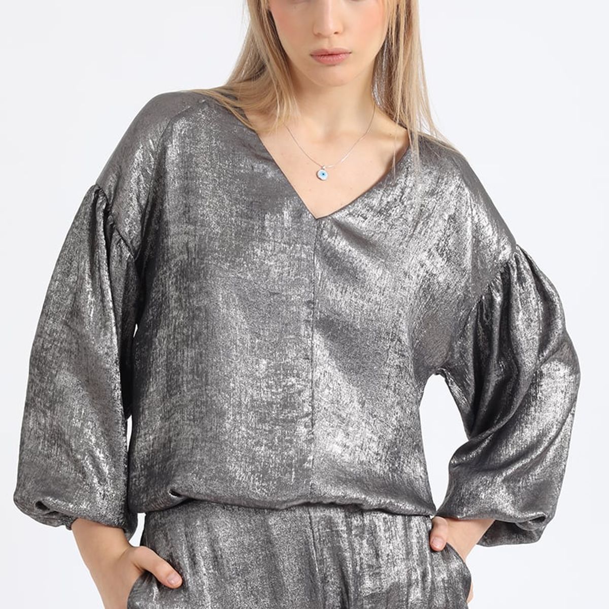 LIOLA - Bluson Amplio Folia Metalizada, Gris Liola