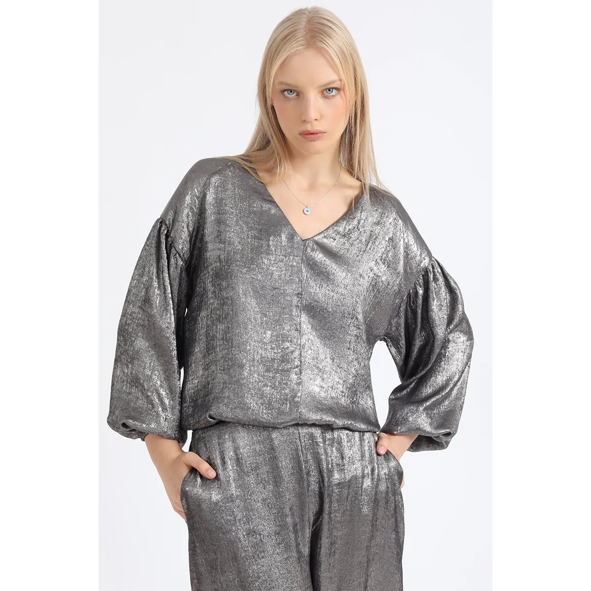 LIOLA - Bluson Amplio Folia Metalizada, Gris Liola