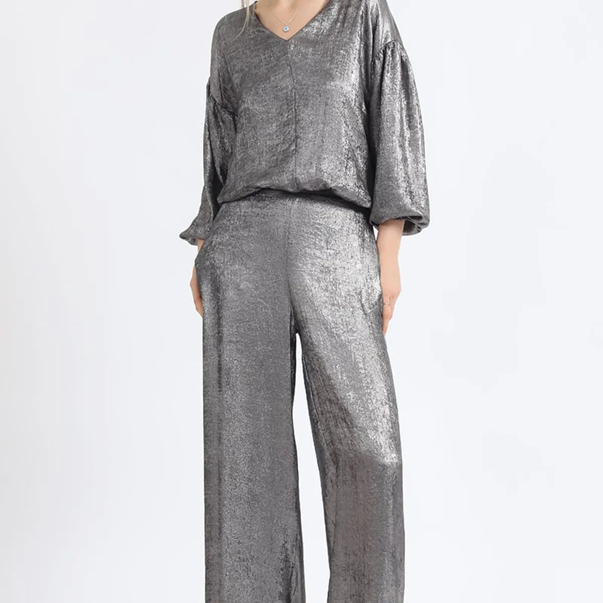 LIOLA - Bluson Amplio Folia Metalizada, Gris Liola