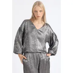 LIOLA - Bluson Amplio Folia Metalizada, Gris