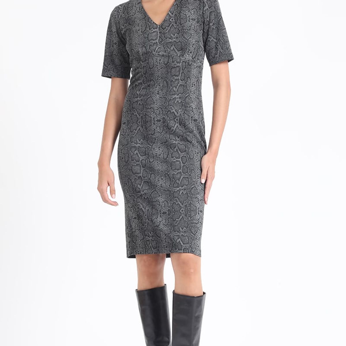 LIOLA - Vestido Midi Estampado Piton, Gris Liola