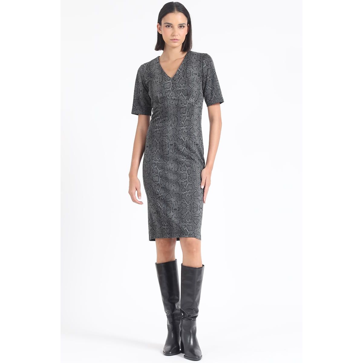 LIOLA - Vestido Midi Estampado Piton, Gris Liola