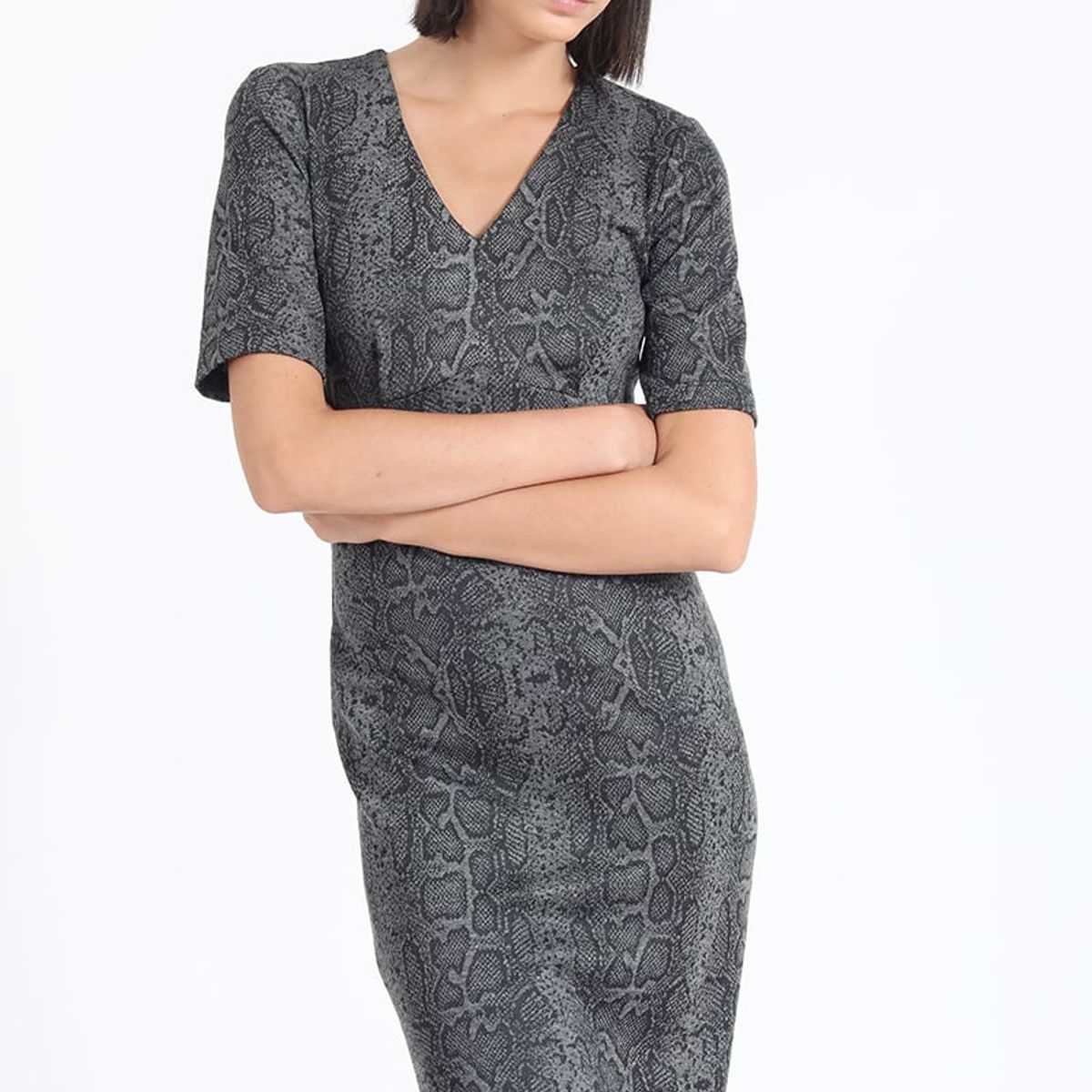 LIOLA - Vestido Midi Estampado Piton, Gris Liola