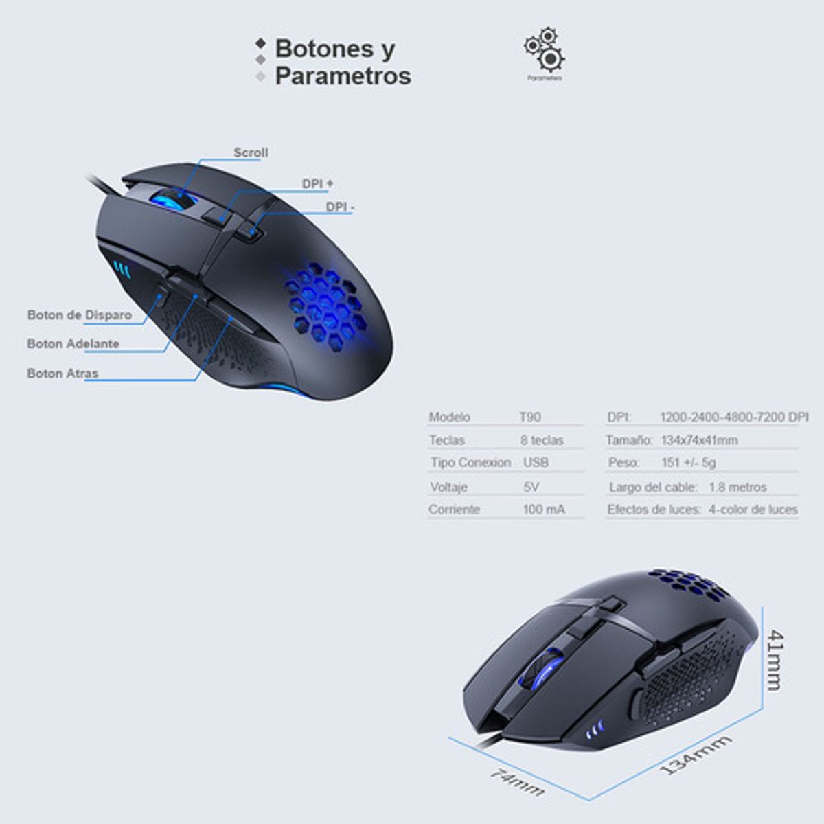 IMICE - Mouse Gamer Premium Imice T90 7200 Dpi Rgb Shooter