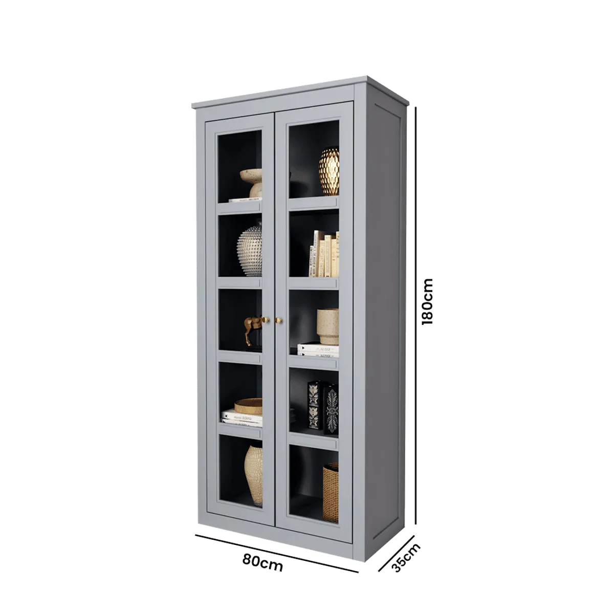 HOMIMAD - MUEBLE VITRINA ESTANTE COMEDOR LIVING ENTRADA GRIS VIDRIOS Y PUERTAS