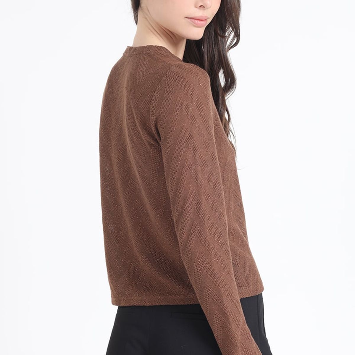 LIOLA - Polera Fantasia Con Hilo Metalizado, Cafe Liola