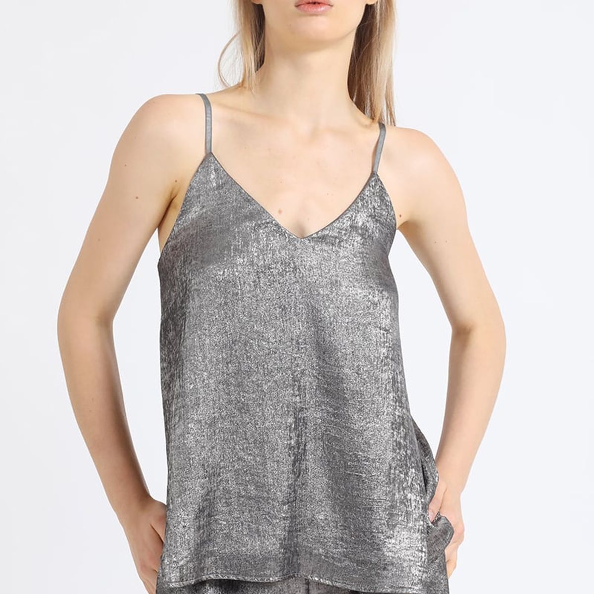 LIOLA - Top Folia Metalizada, Gris Liola