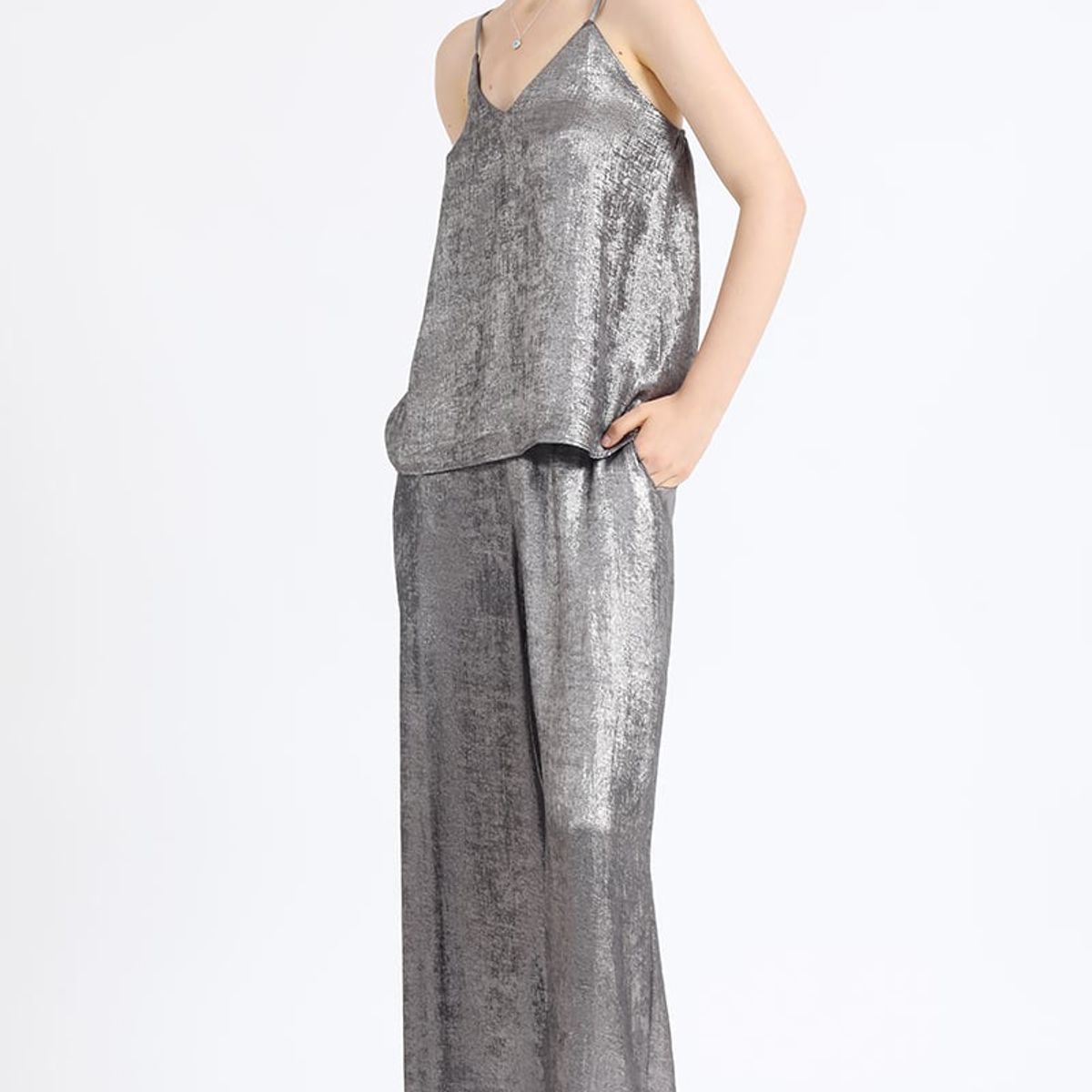 LIOLA - Top Folia Metalizada, Gris Liola