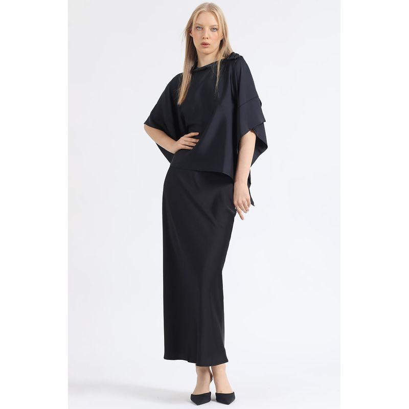 LIOLA - Falda Maxi Sesgada Satin Negro Liola