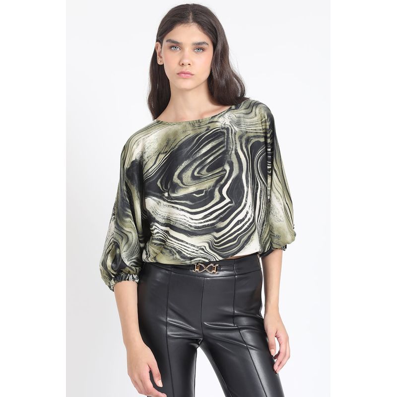 LIOLA - Blusa Satin Estampado Marmol, Verde Liola