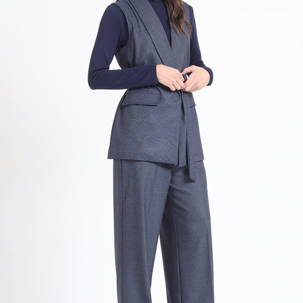 LIOLA - Chaqueta Larga Sin Mangas, Principe De Gales, Azul, Liola